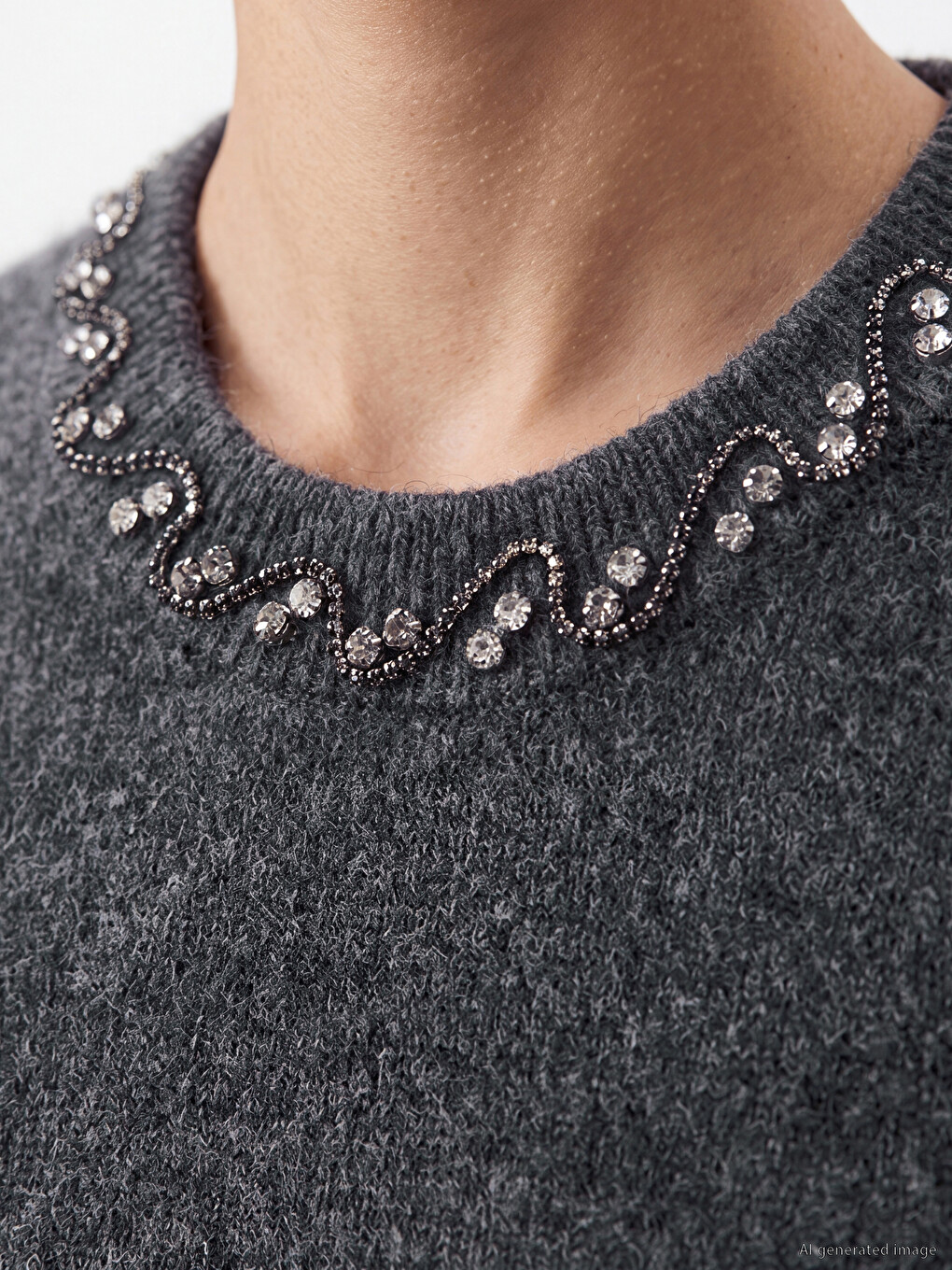Rhinestone Wool Blended Women's Knitwear Sweater-2