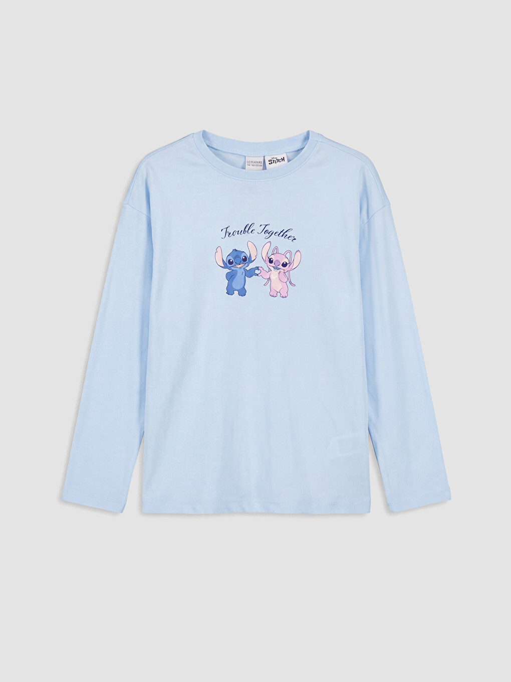 Mavi Stitch Ve Angel Baskılı Kız Çocuk Pijama Takım-1