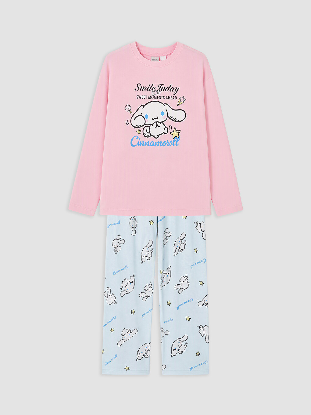 Pembe Cinnamoroll Bisiklet Yaka Kız Çocuk Pijama Takım