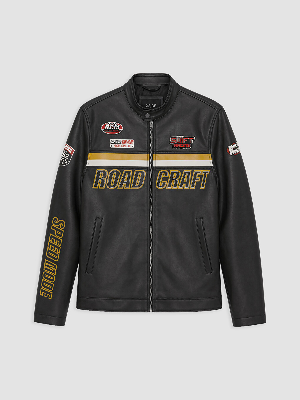 Man Black Faux Leather Coat-5