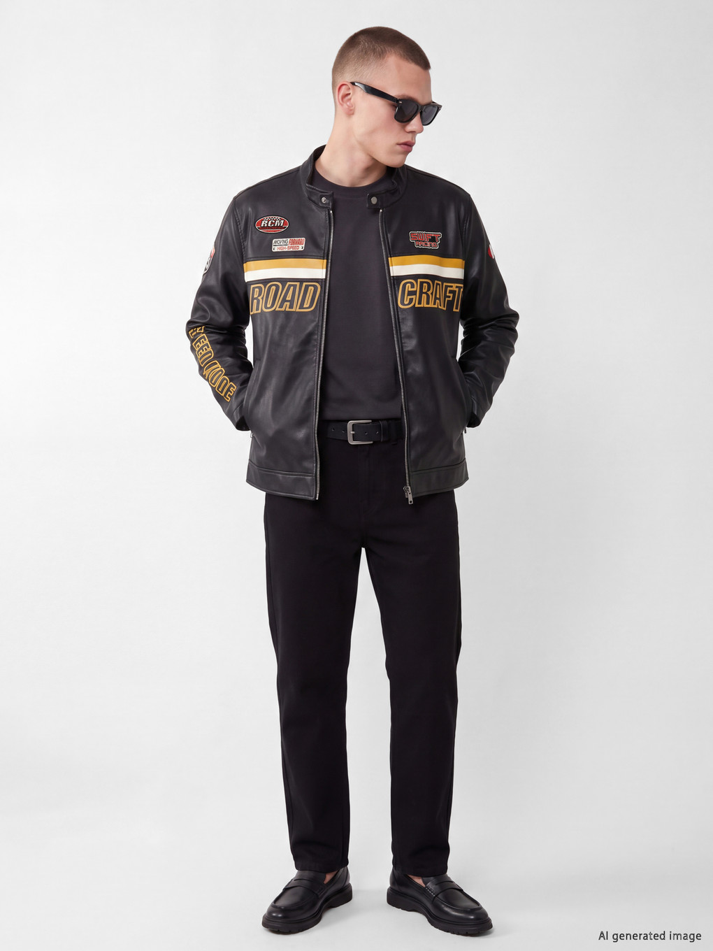 Man Black Faux Leather Coat-1