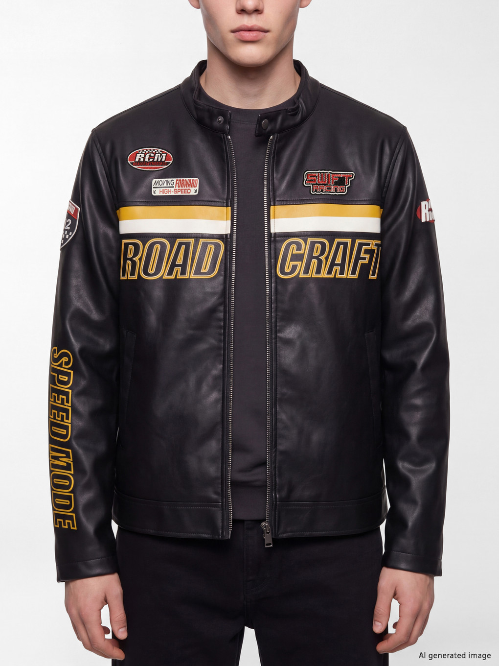 Man Black Faux Leather Coat-2