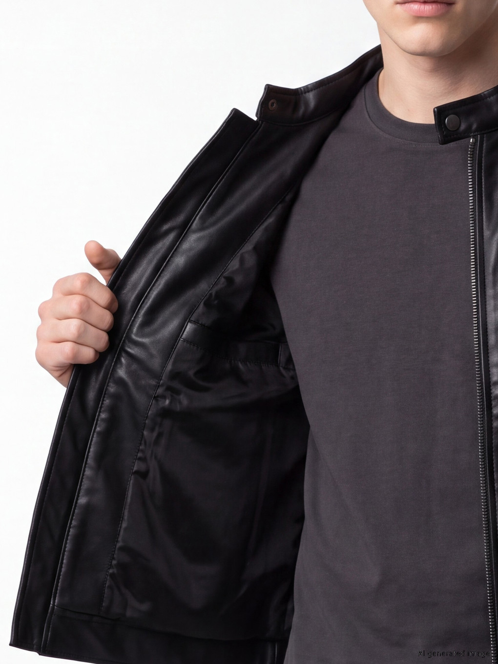 Man Black Faux Leather Coat-3