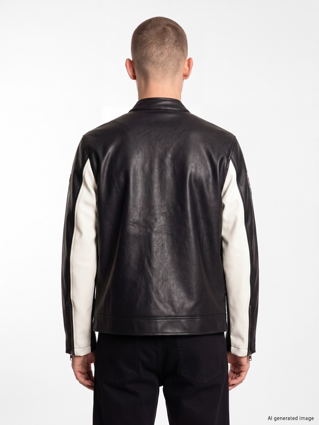 Man Black Faux Leather Coat-4