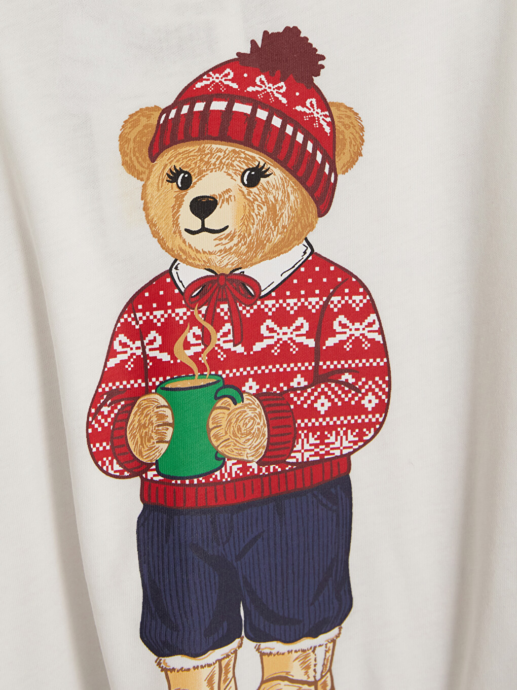 Beyaz Ayı Teddy Baskılı Kız Çocuk Pijama Takım-4