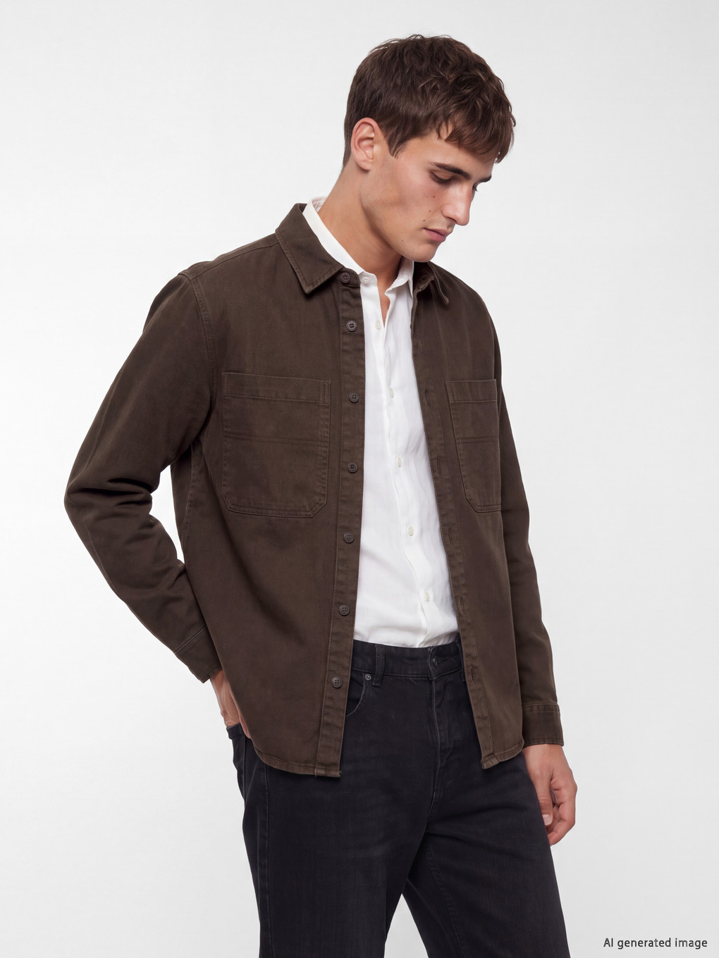 Man Brown Denim Shirt