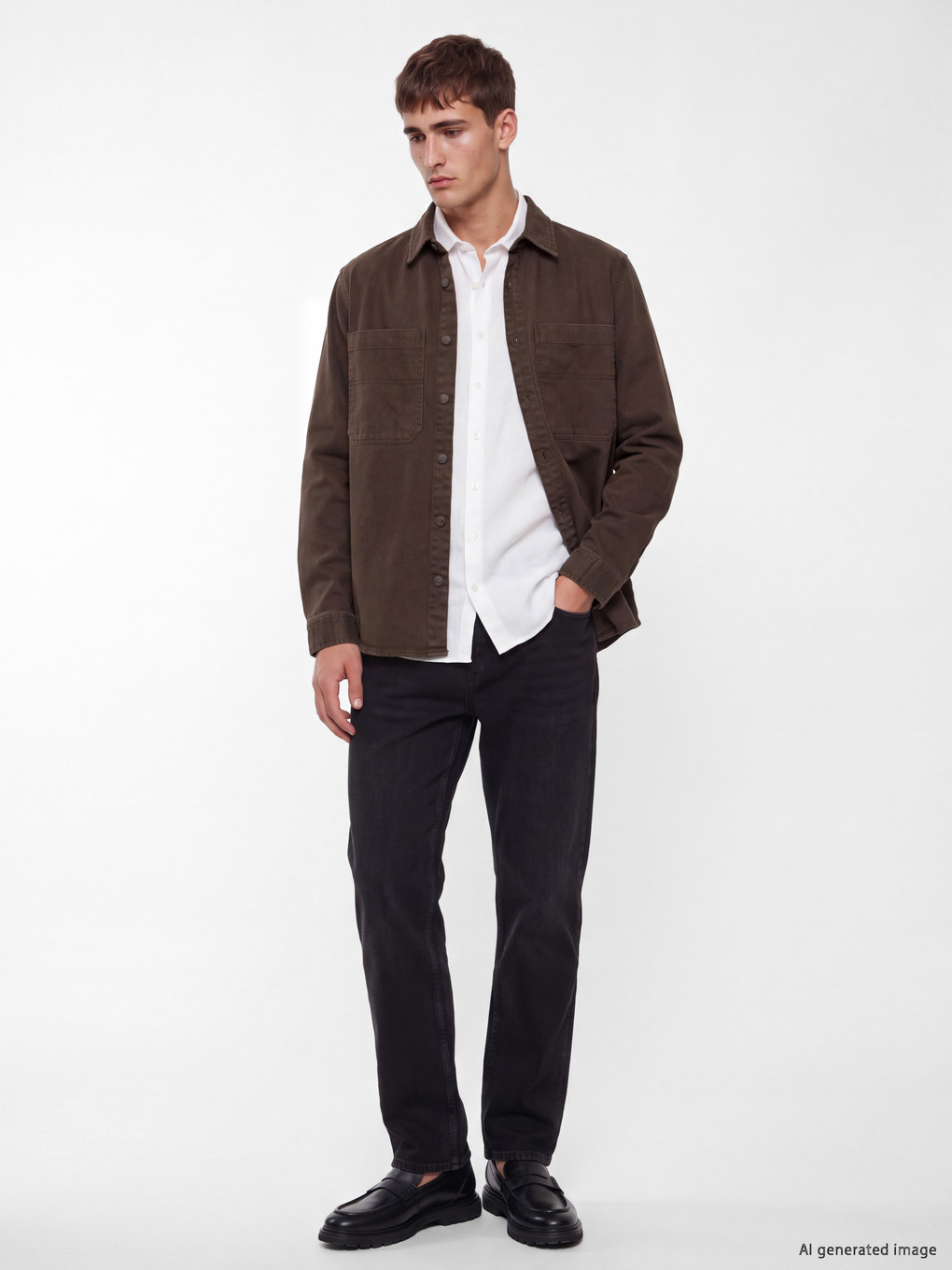 Man Brown Denim Shirt-1