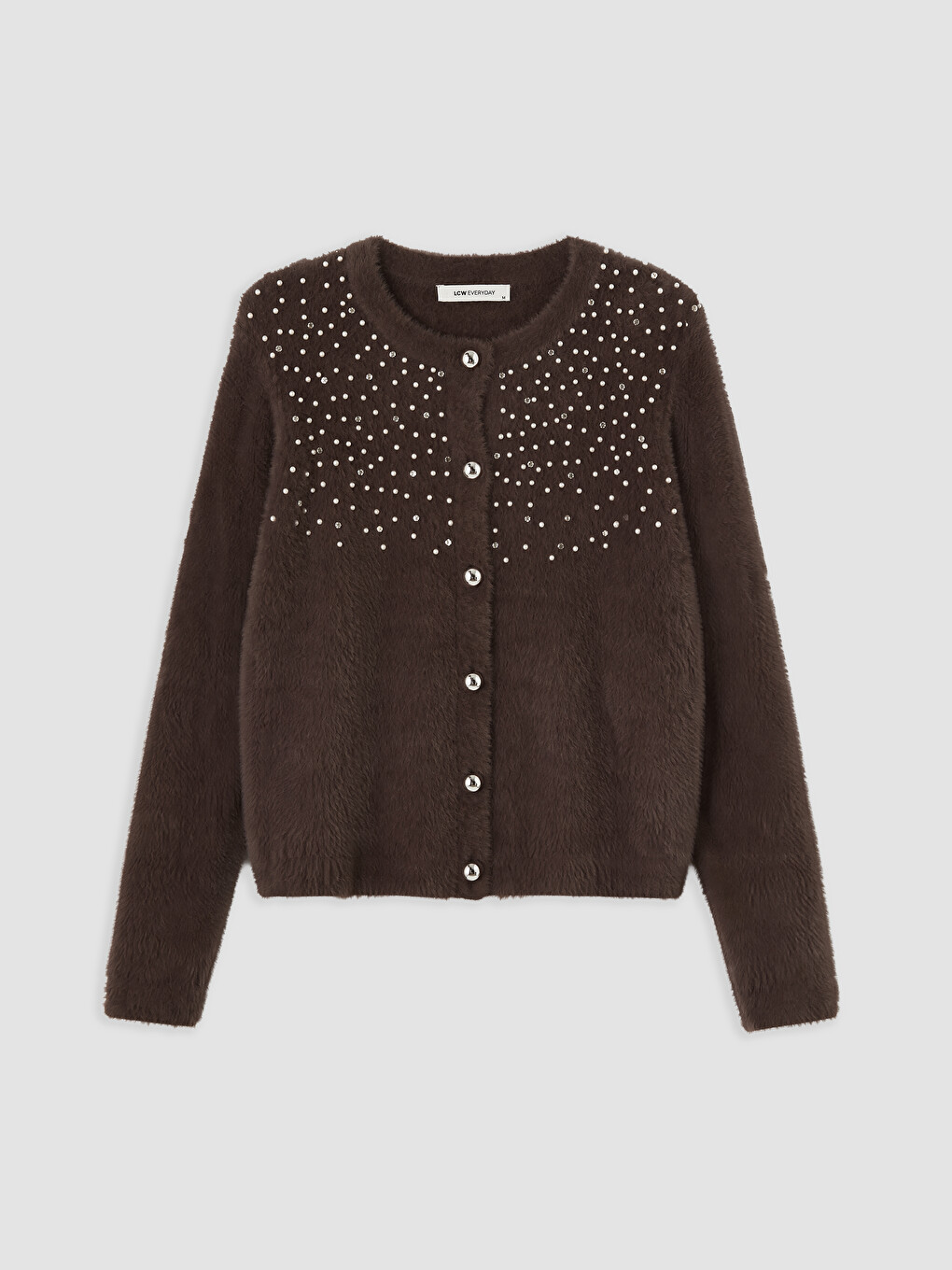Stone Embellished Furry Women's Cardigan-4