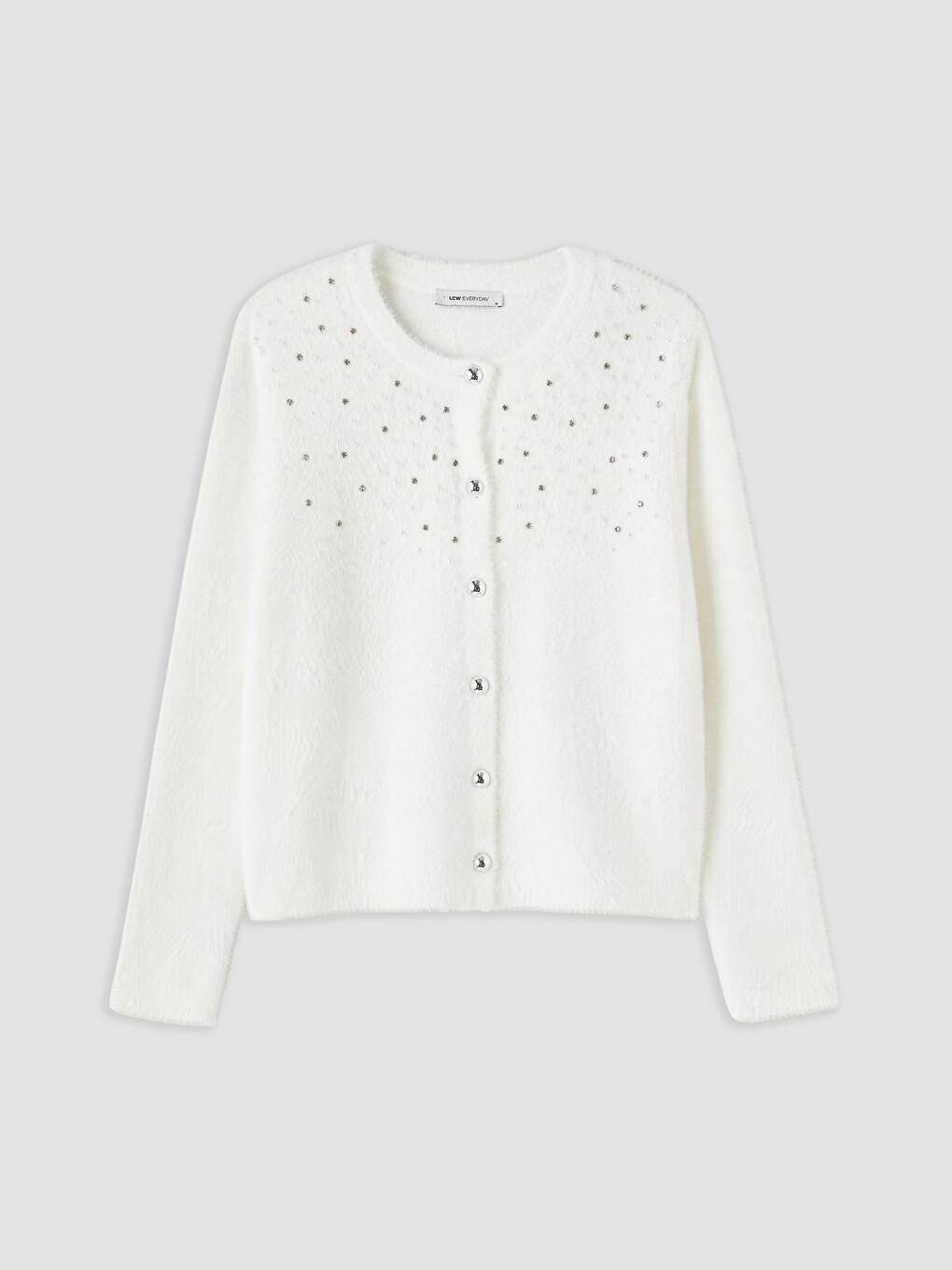 Stone Embellished Furry Women's Cardigan-4