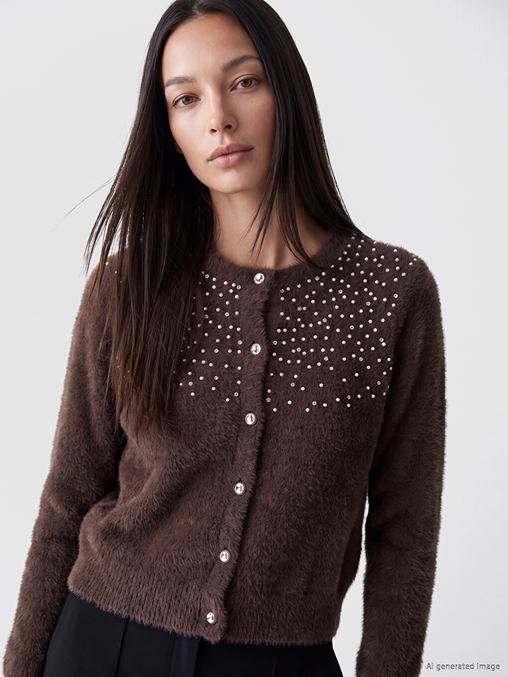 Stone Embellished Furry Women's Cardigan