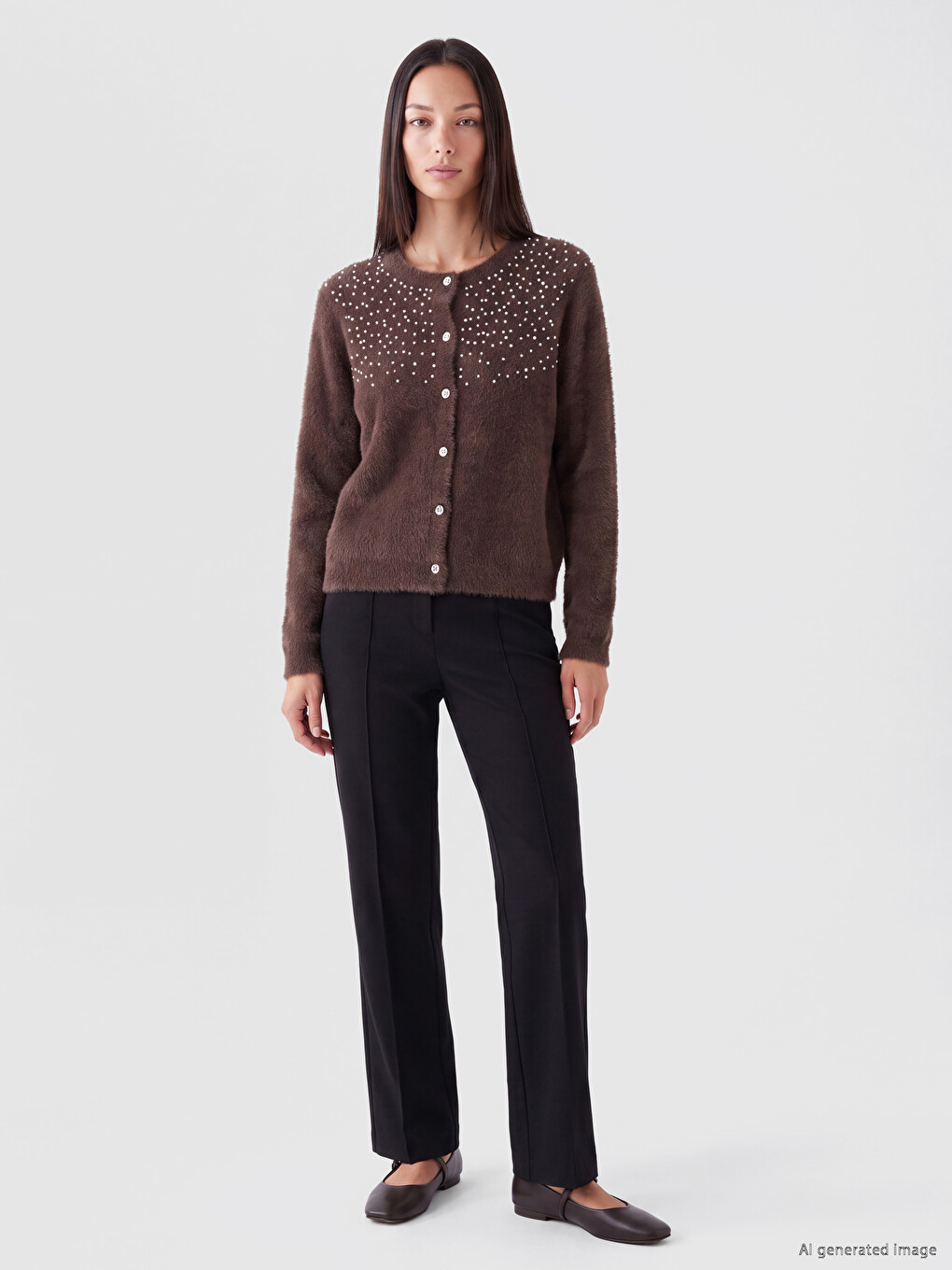 Stone Embellished Furry Women's Cardigan-1