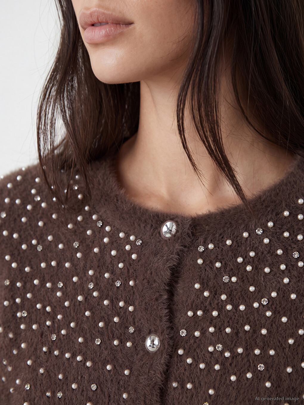 Stone Embellished Furry Women's Cardigan-2