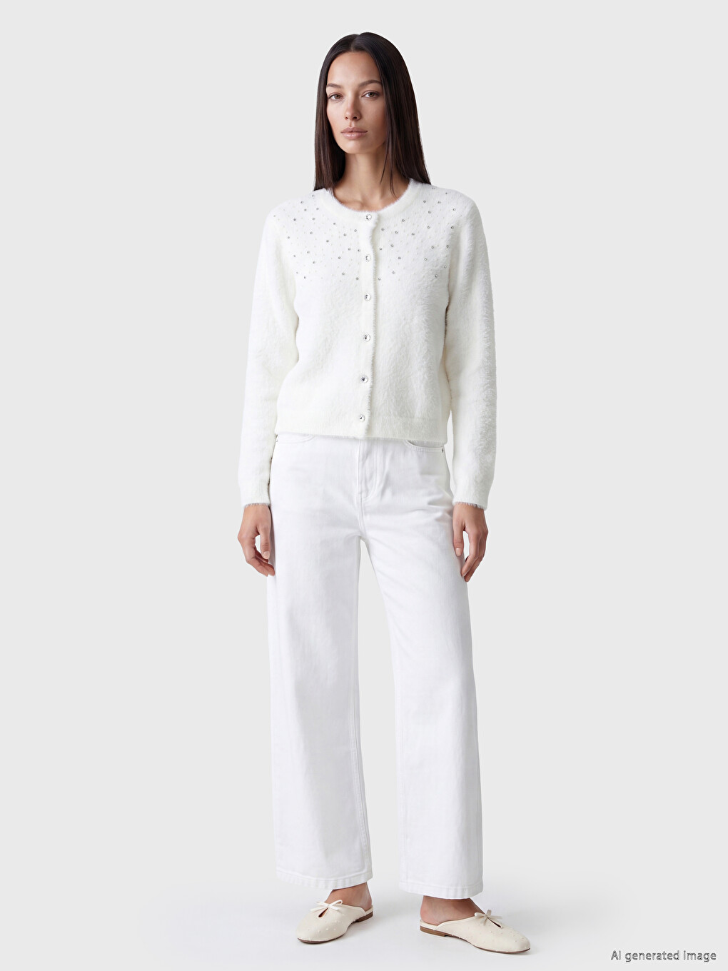 Stone Embellished Furry Women's Cardigan-1
