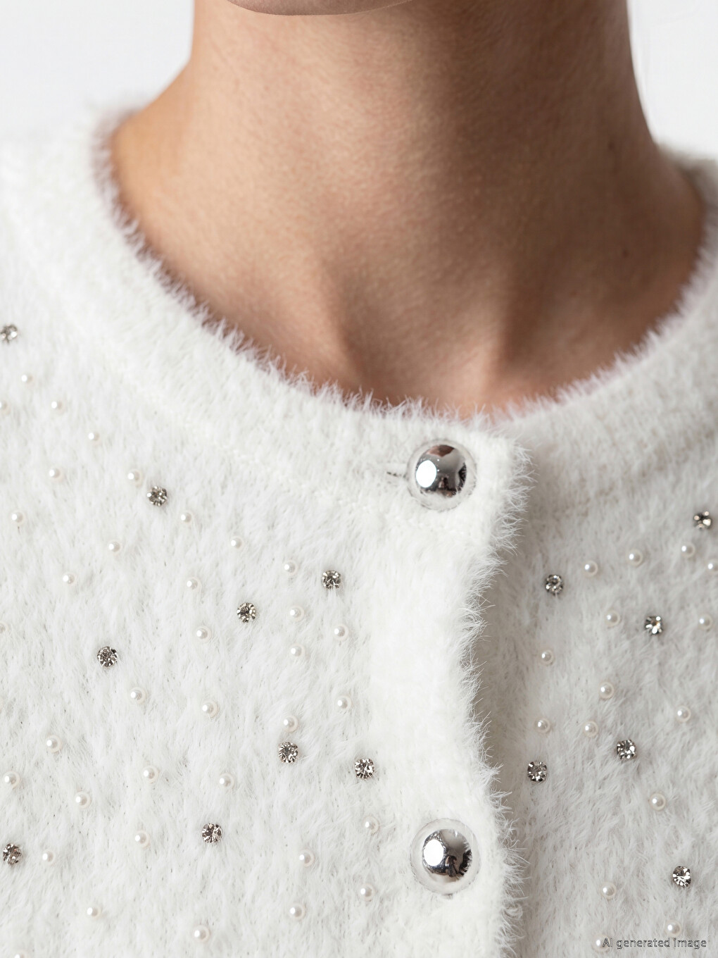Stone Embellished Furry Women's Cardigan-2