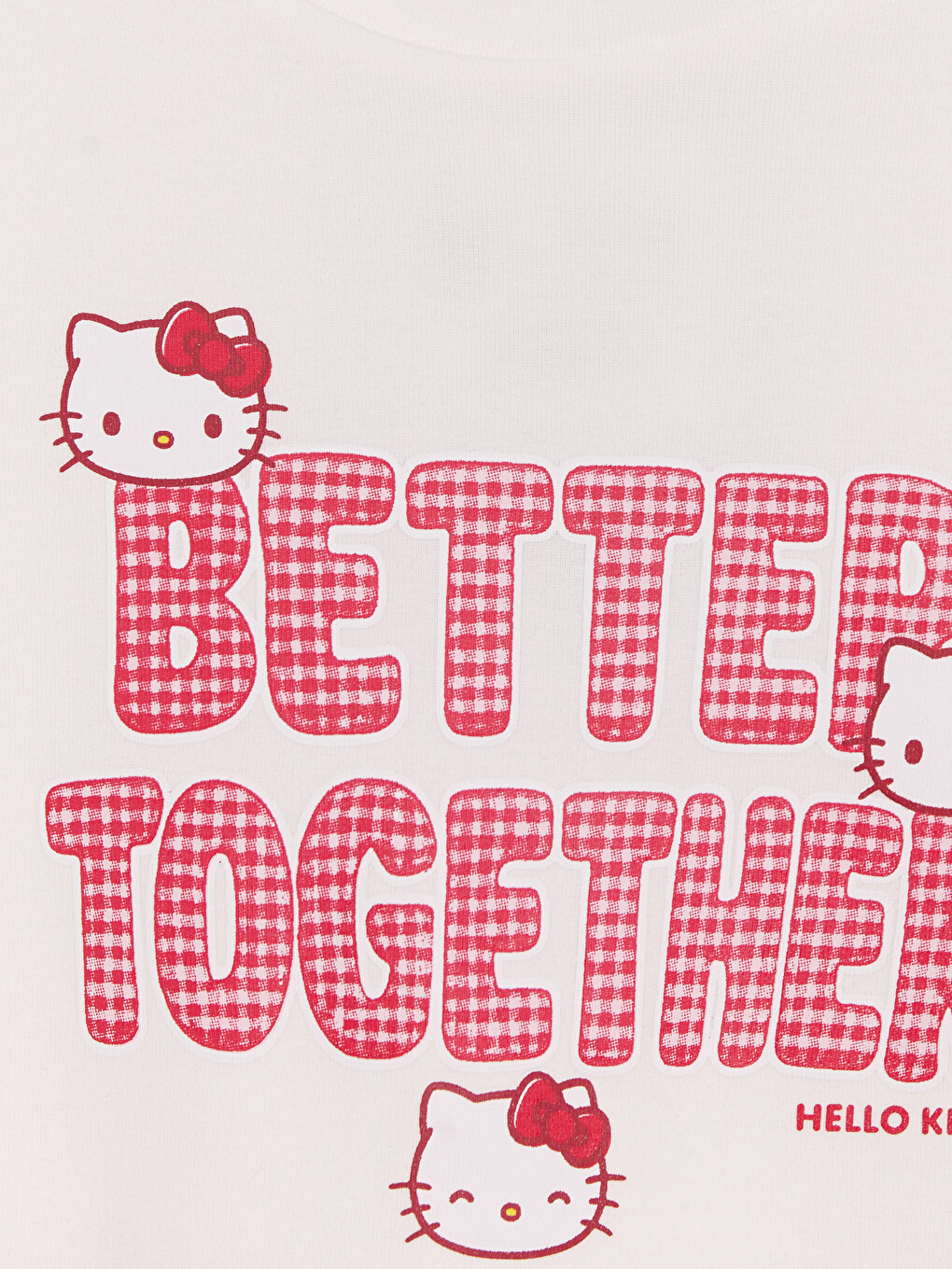 Beyaz Bisiklet Yaka Hello Kitty Baskılı Kız Çocuk Tişört-2
