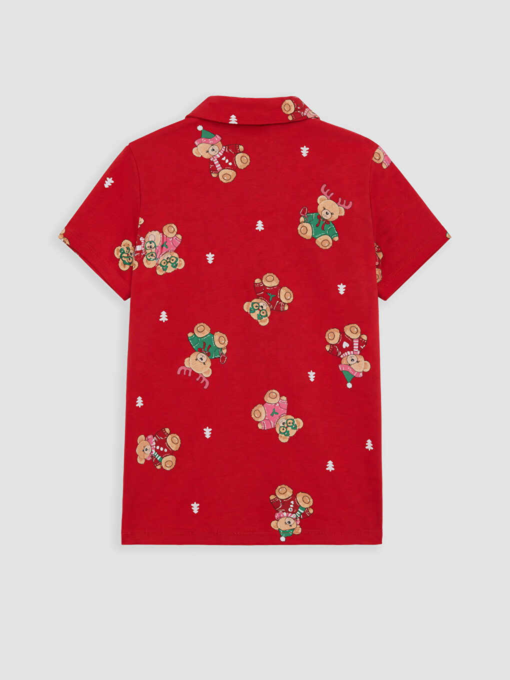Kırmızı Gömlek Yaka Kız Çocuk Şortlu Pijama Takımı-2