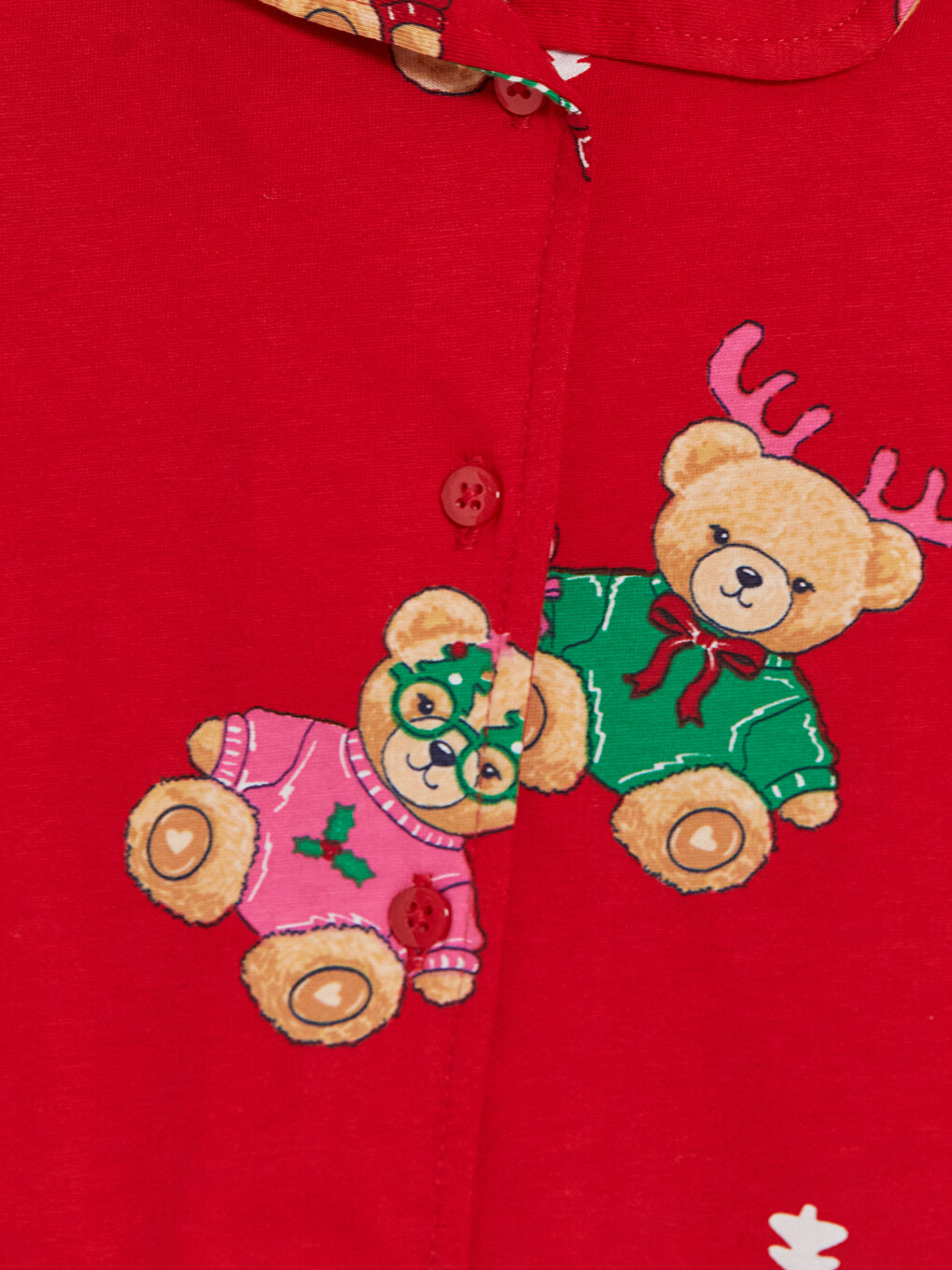 Kırmızı Gömlek Yaka Kız Çocuk Şortlu Pijama Takımı-5