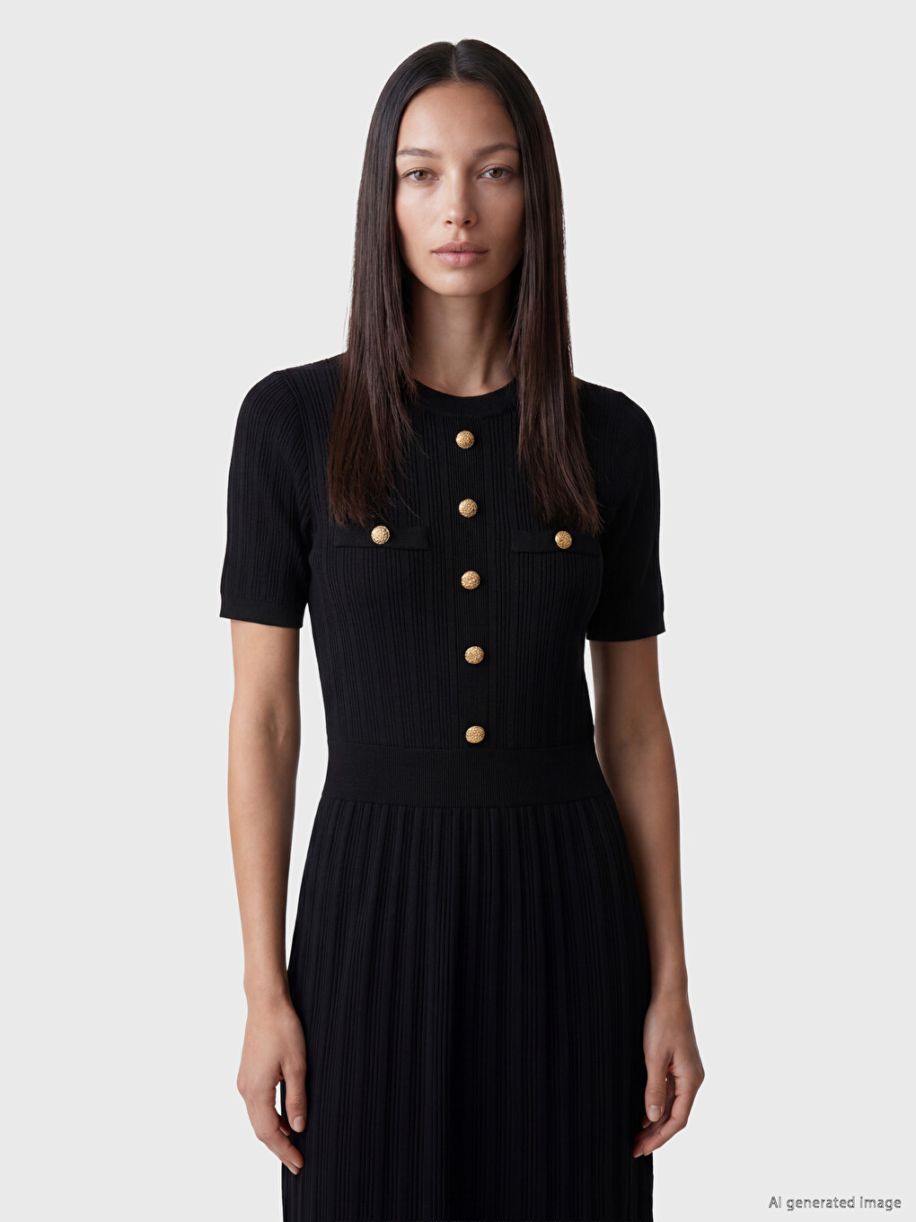 Crew Neck Buttoned Knitwear Dress-1