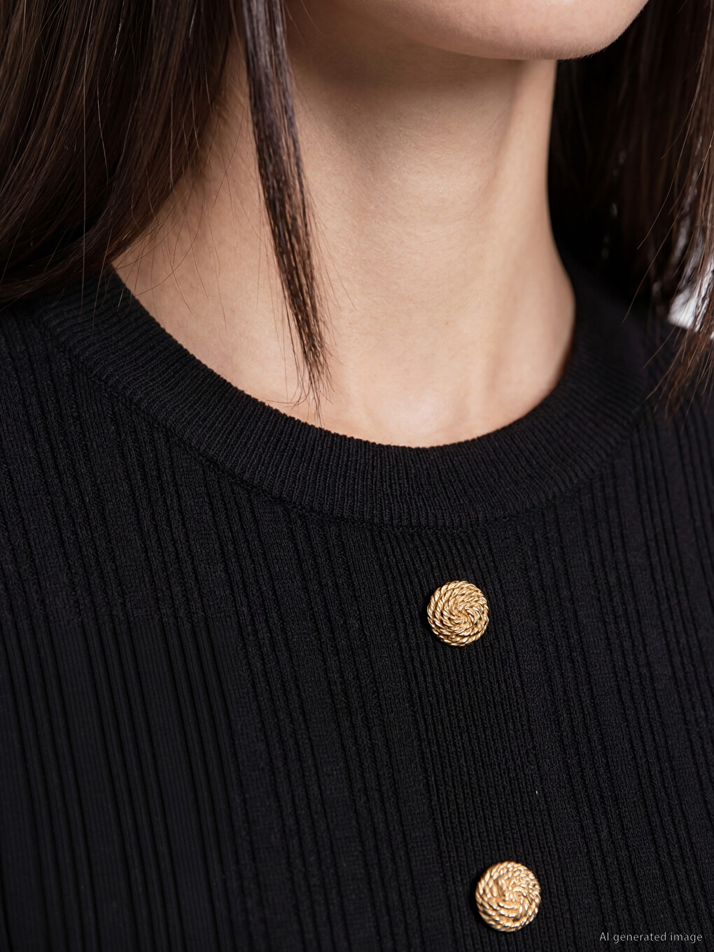 Crew Neck Buttoned Knitwear Dress-2