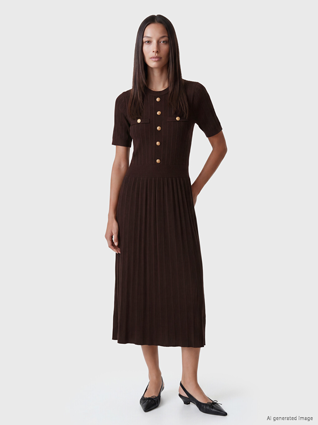 Crew Neck Buttoned Knitwear Dress
