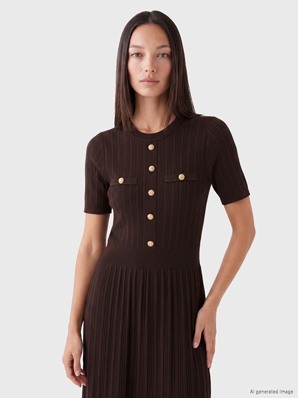 Crew Neck Buttoned Knitwear Dress-1