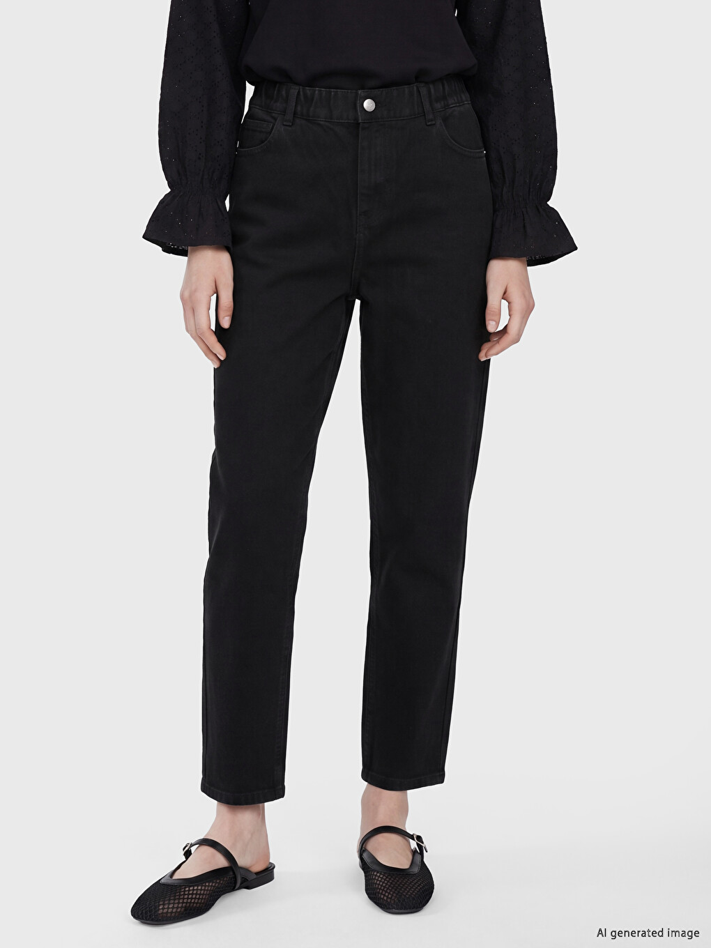 Siyah Balloon Fit Kadın Jean Pantolon-1