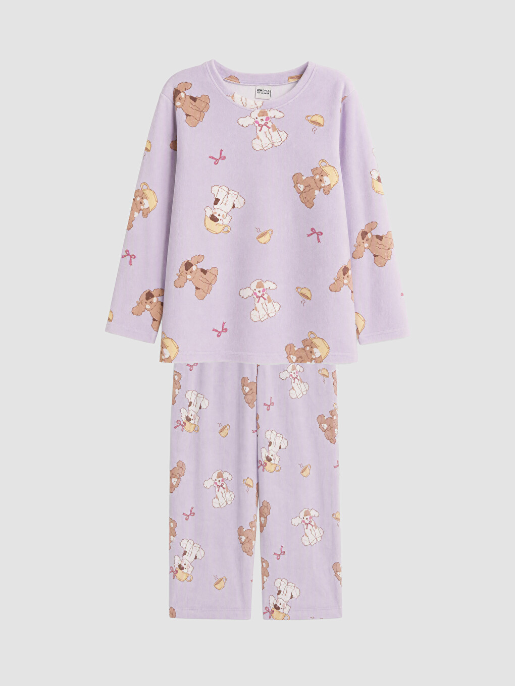 Lila Desenli Kız Çocuk Kadife Pijama Takım