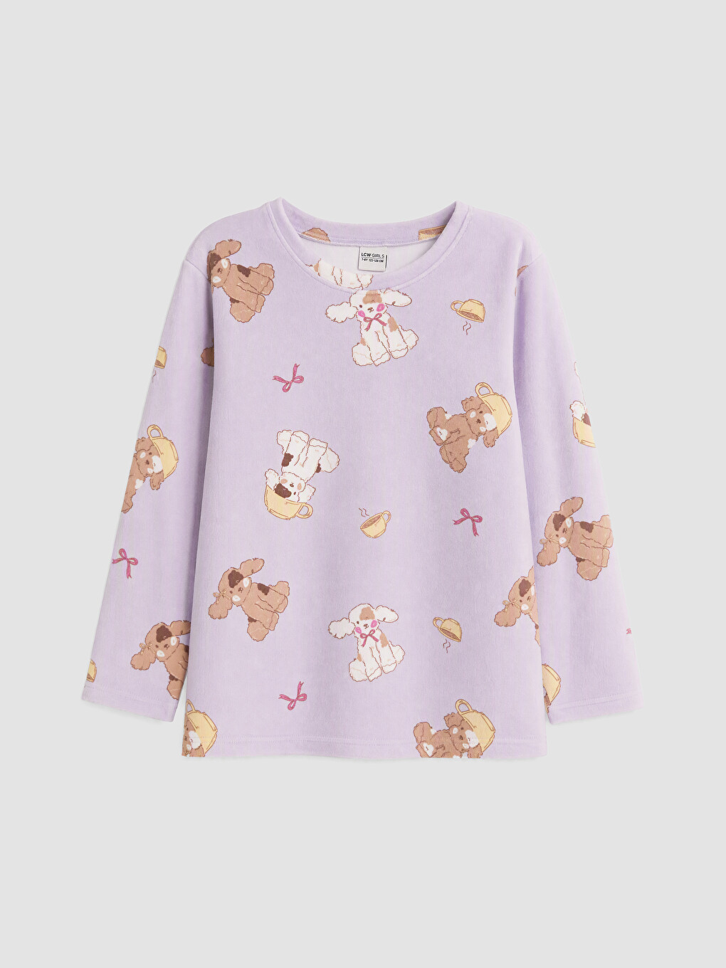 Lila Desenli Kız Çocuk Kadife Pijama Takım-1