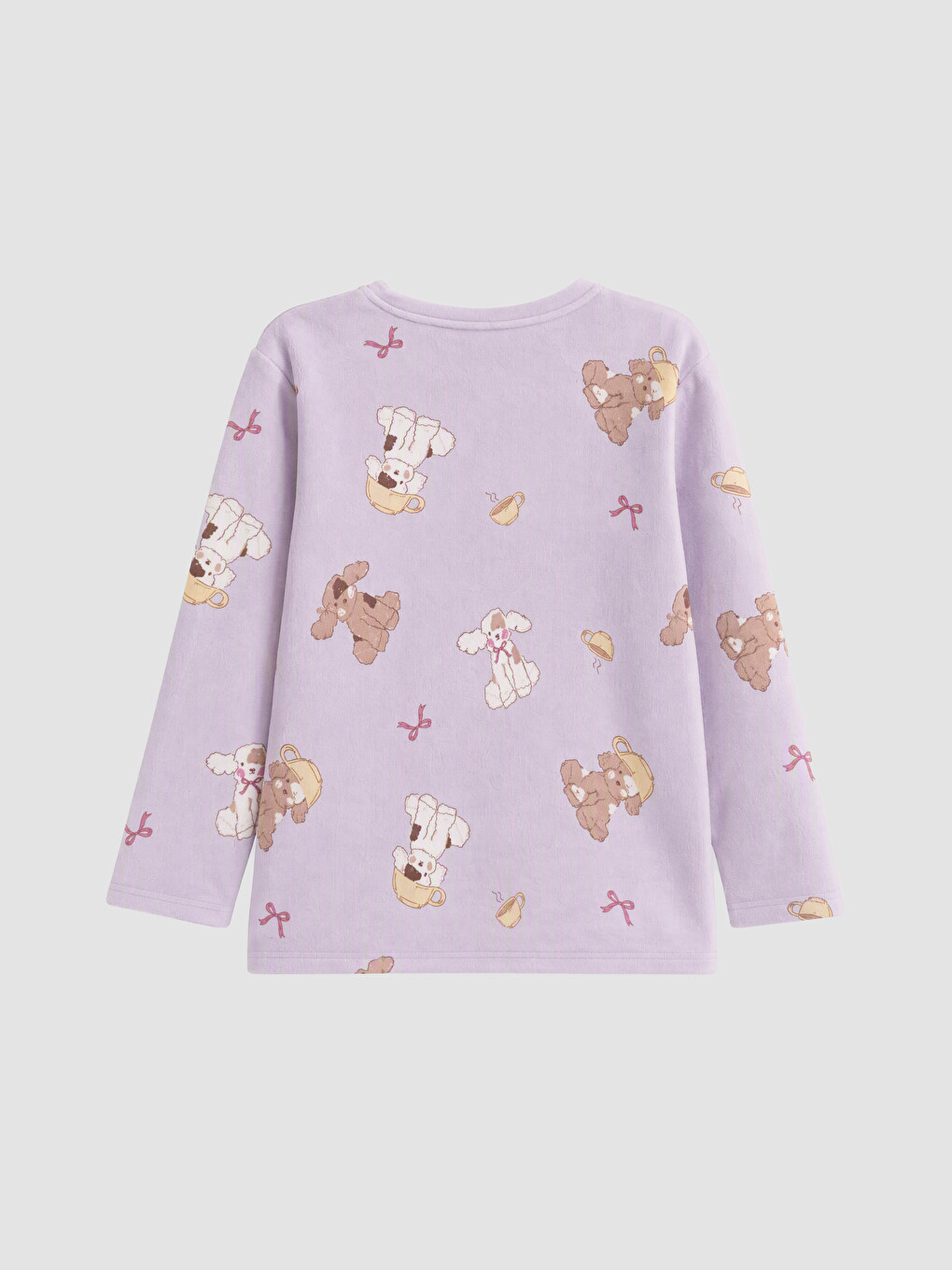 Lila Desenli Kız Çocuk Kadife Pijama Takım-3