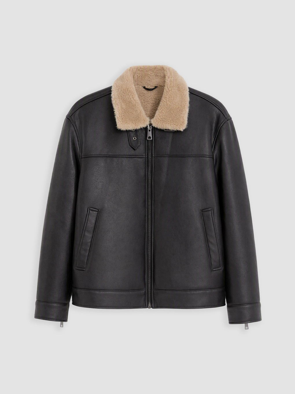 Fur Collar Men's Leather Look Coat-4