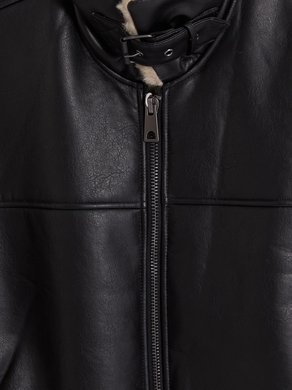 Fur Collar Men's Leather Look Coat-5