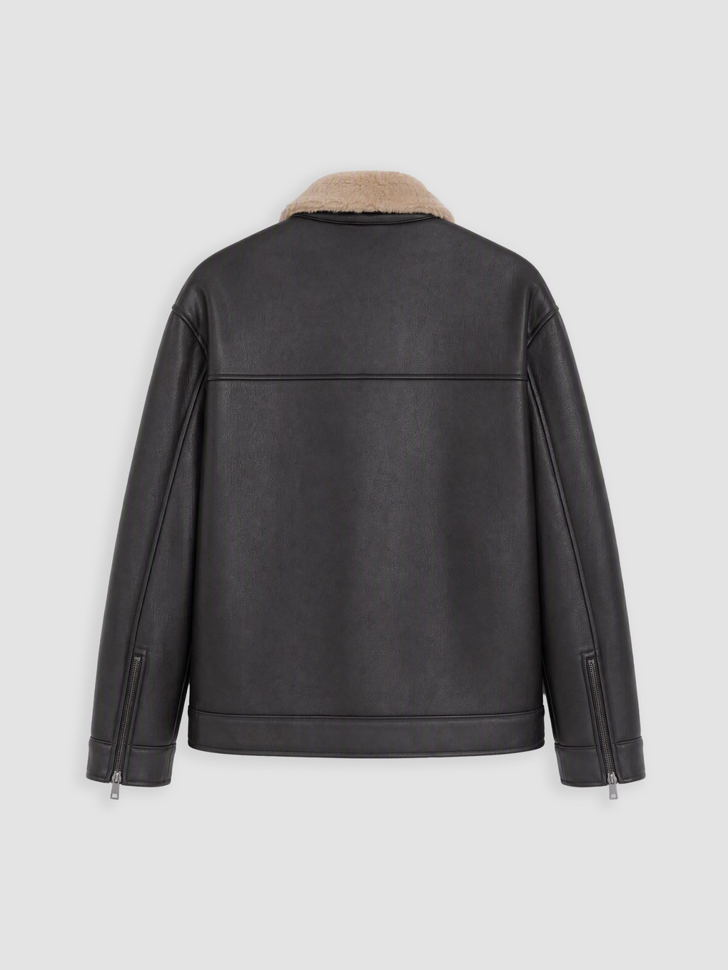 Fur Collar Men's Leather Look Coat-6