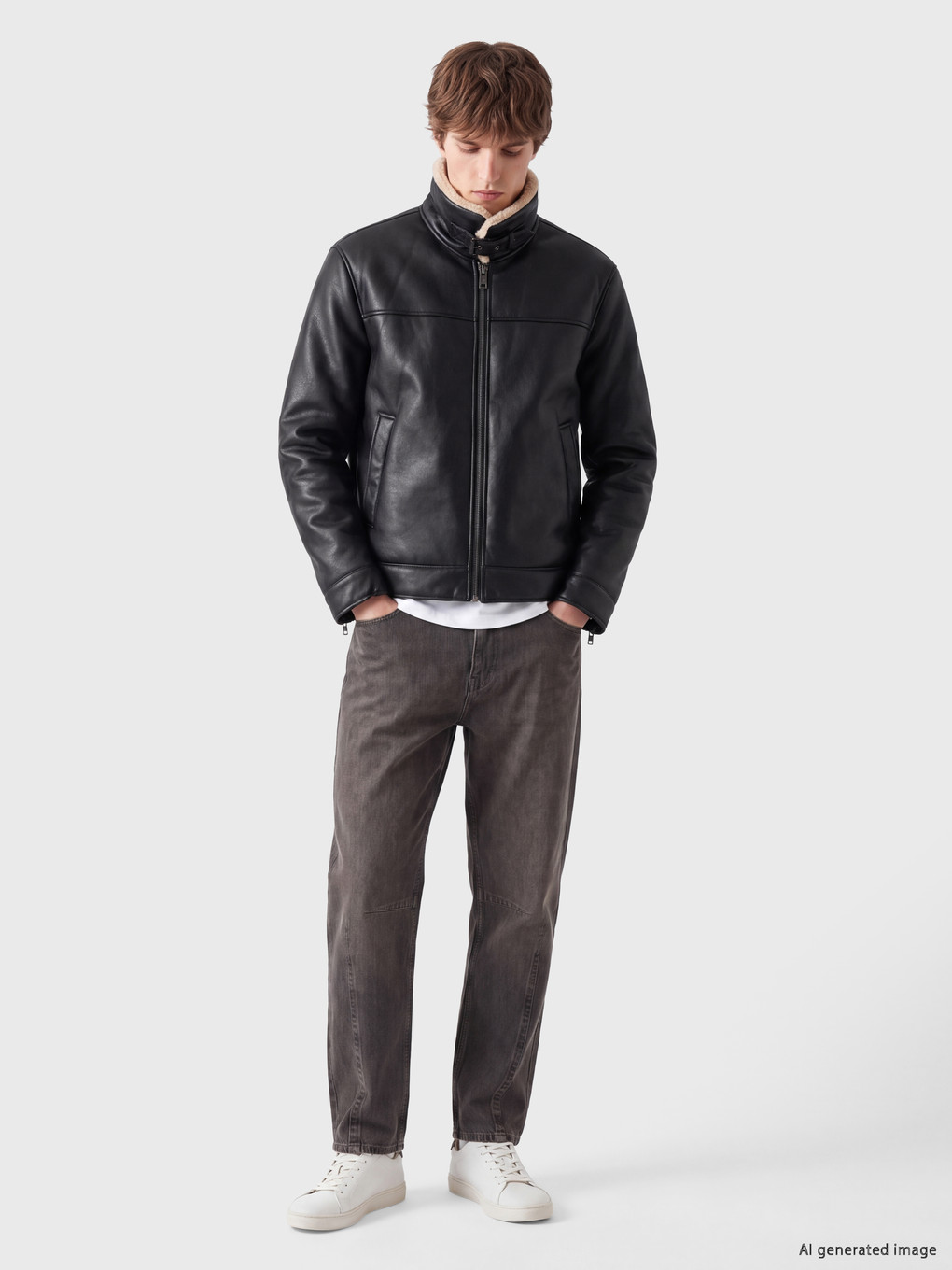 Fur Collar Men's Leather Look Coat-1