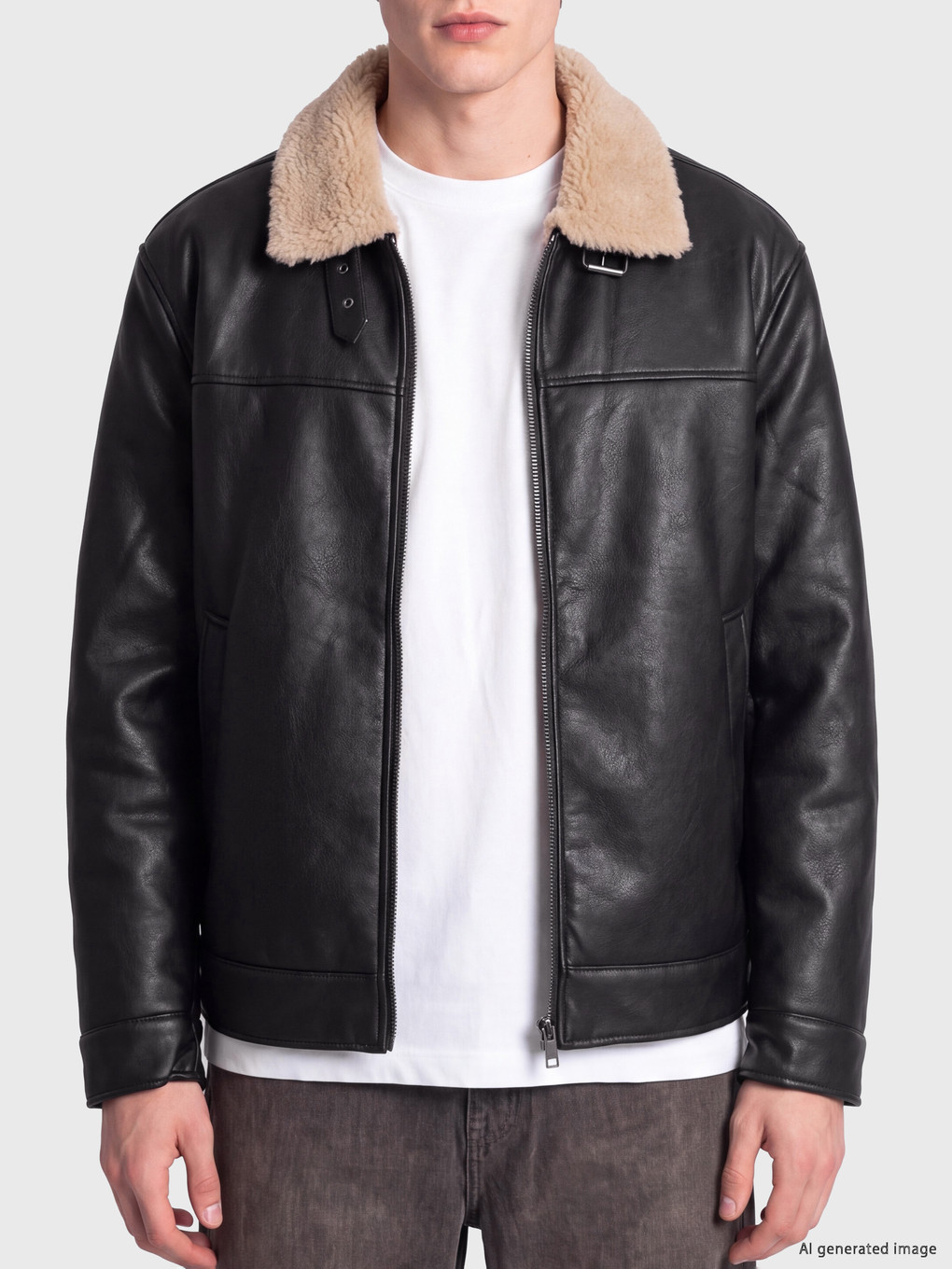 Fur Collar Men's Leather Look Coat-2