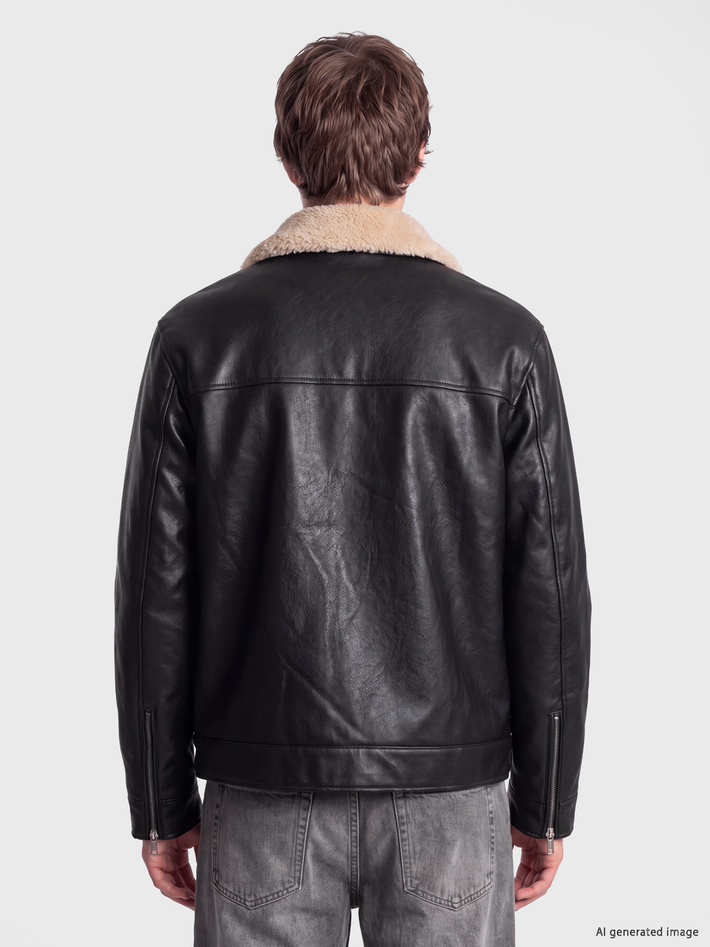 Fur Collar Men's Leather Look Coat-3