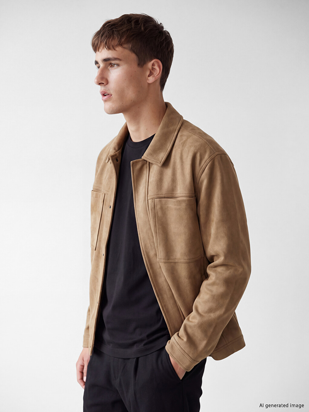 Relax Fit Shirt Collar Men's Suede Jacket