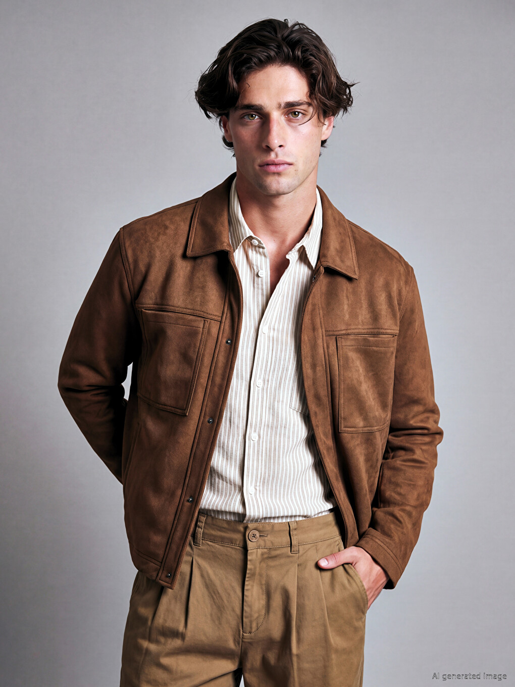 Relax Fit Shirt Collar Men's Suede Jacket