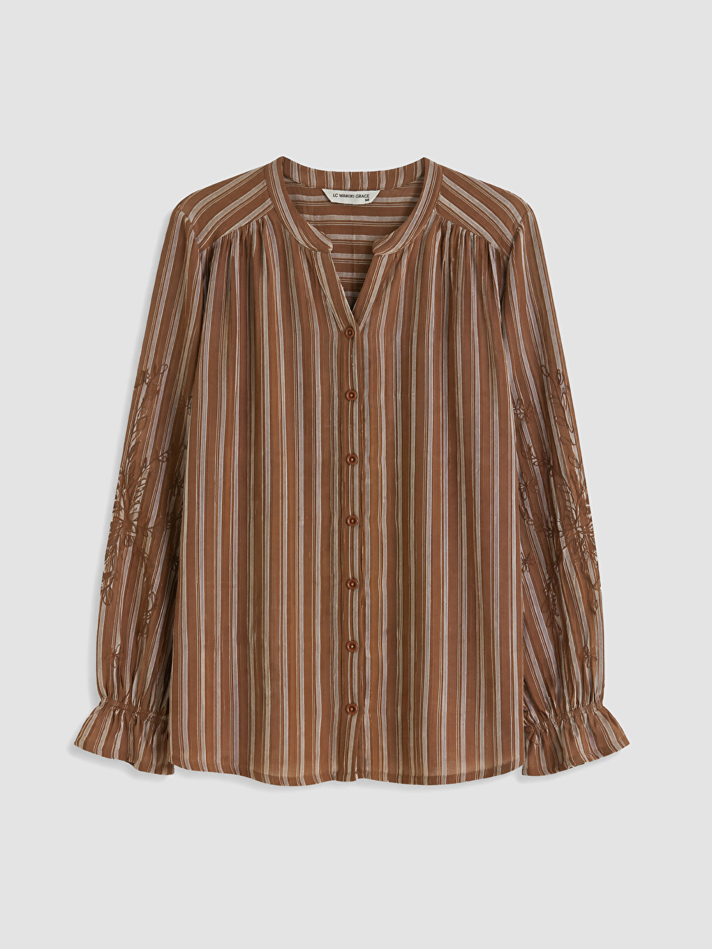 Notch Neck Striped Women's Shirt-4