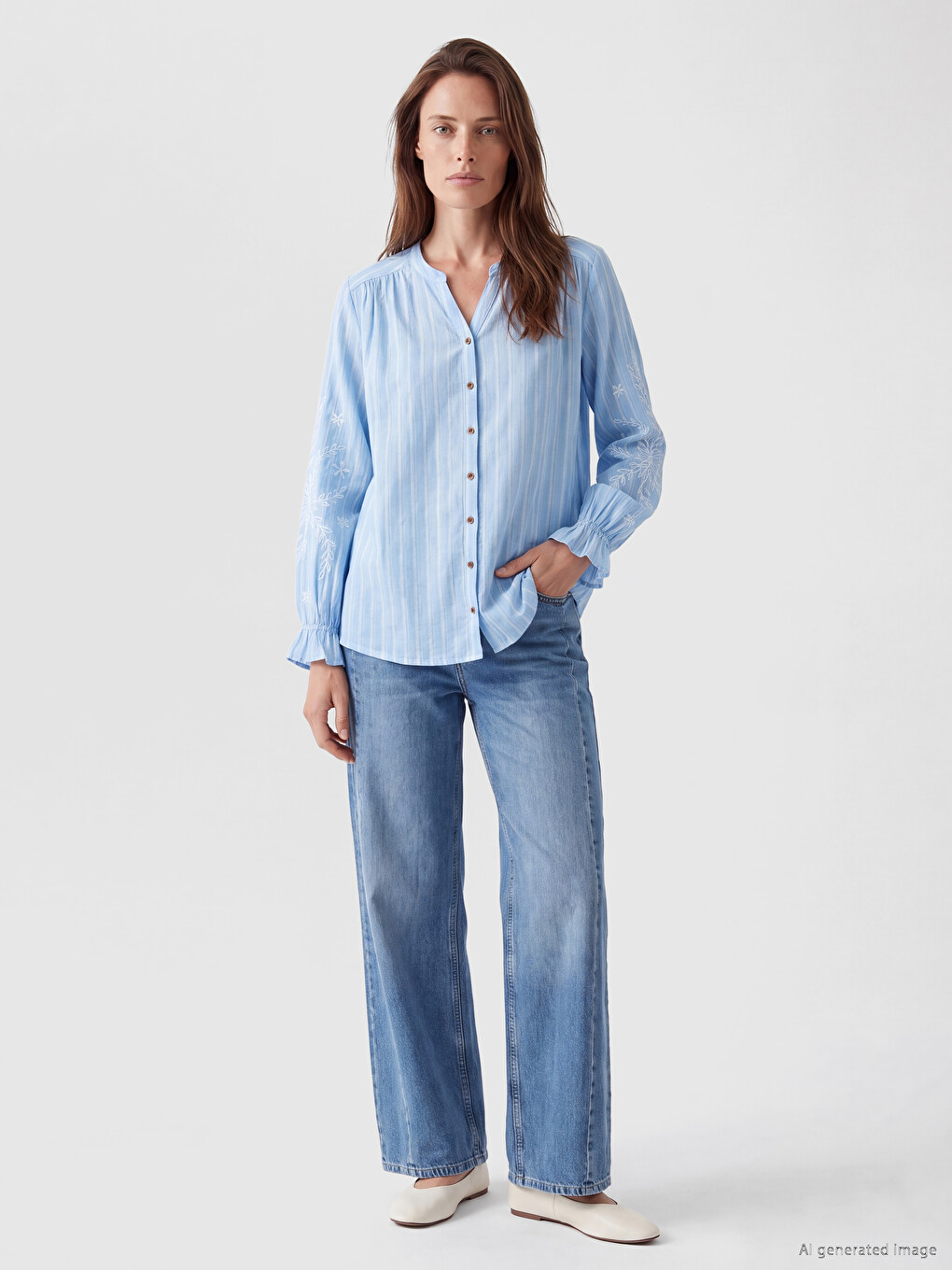 Encolure En V Échancré Rayée Femme Chemise-1