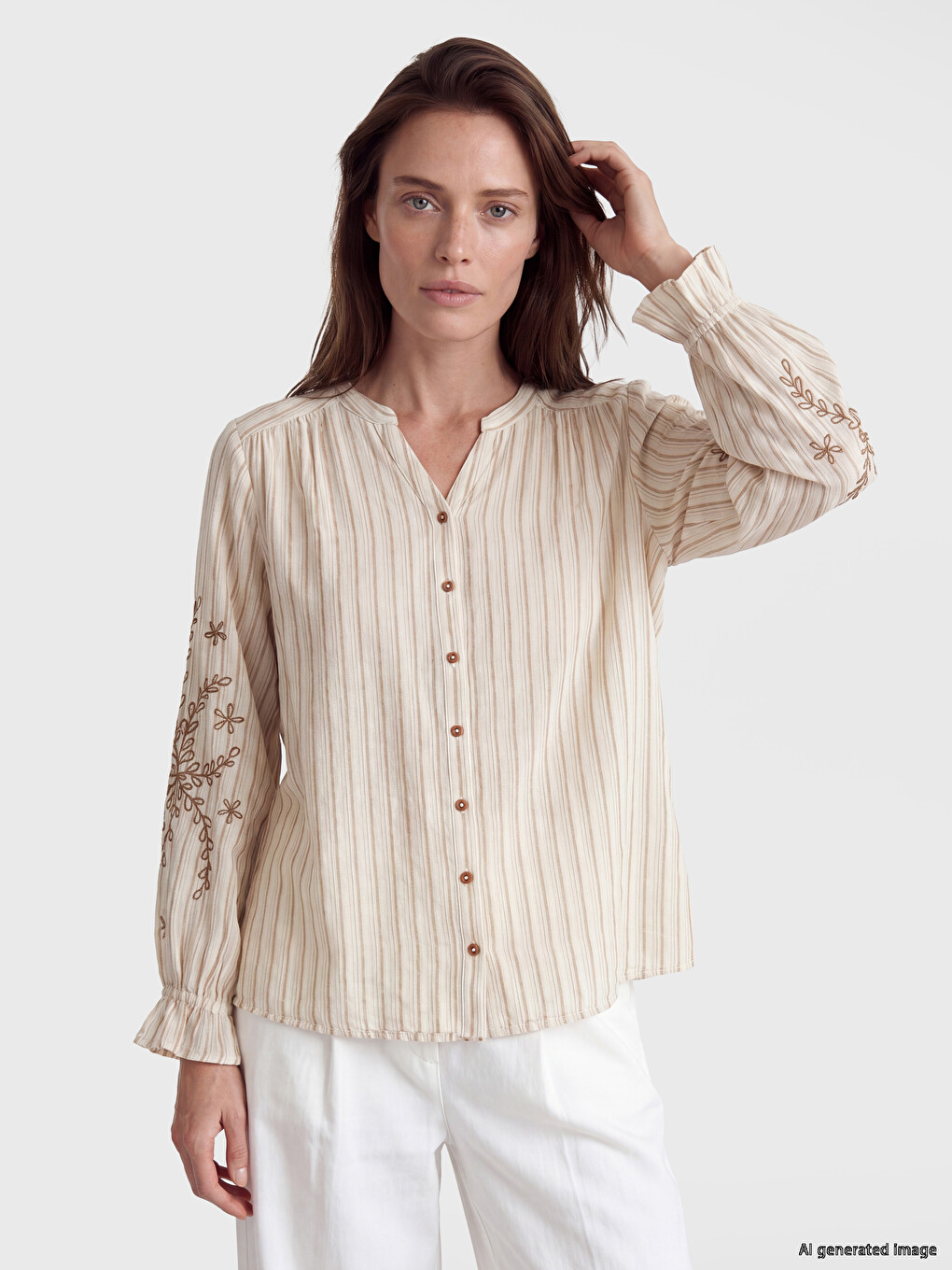 Notch Neck Striped Women's Shirt