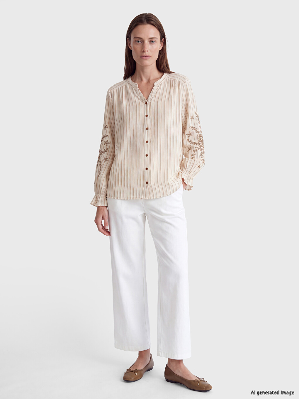 Notch Neck Striped Women's Shirt-1