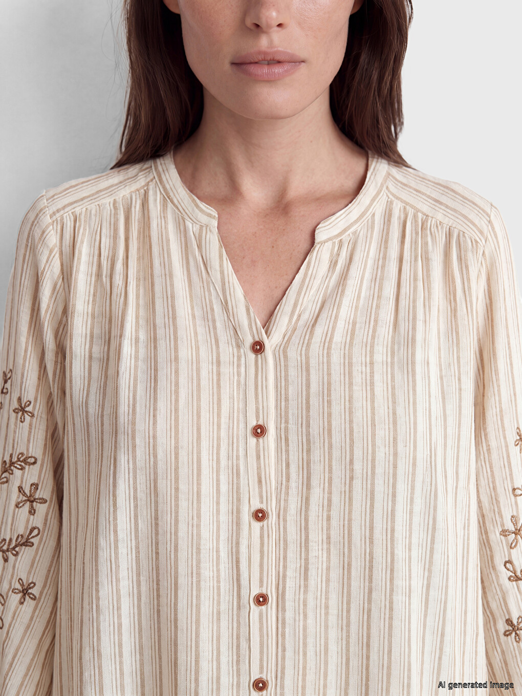 Notch Neck Striped Women's Shirt-2