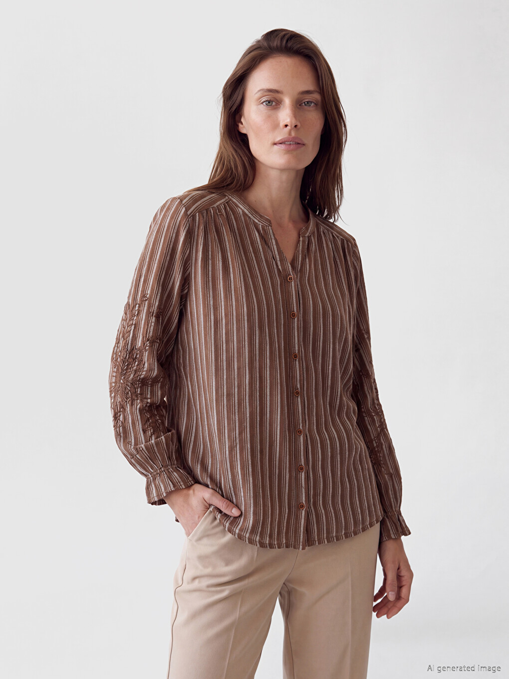 Notch Neck Striped Women's Shirt