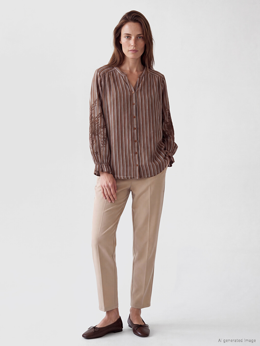 Notch Neck Striped Women's Shirt-1