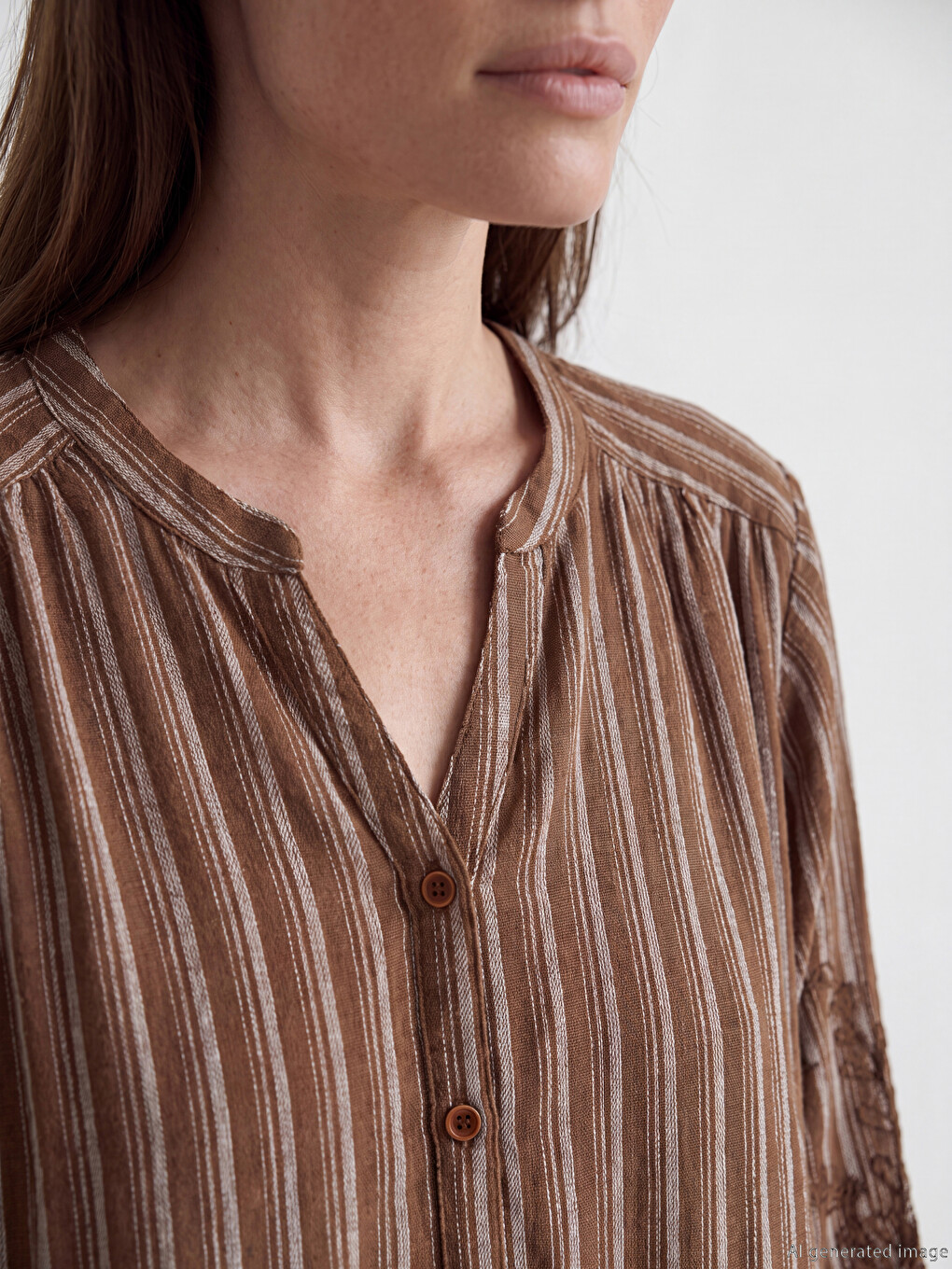 Notch Neck Striped Women's Shirt-2