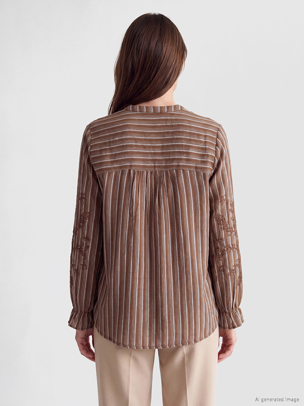 Notch Neck Striped Women's Shirt-3