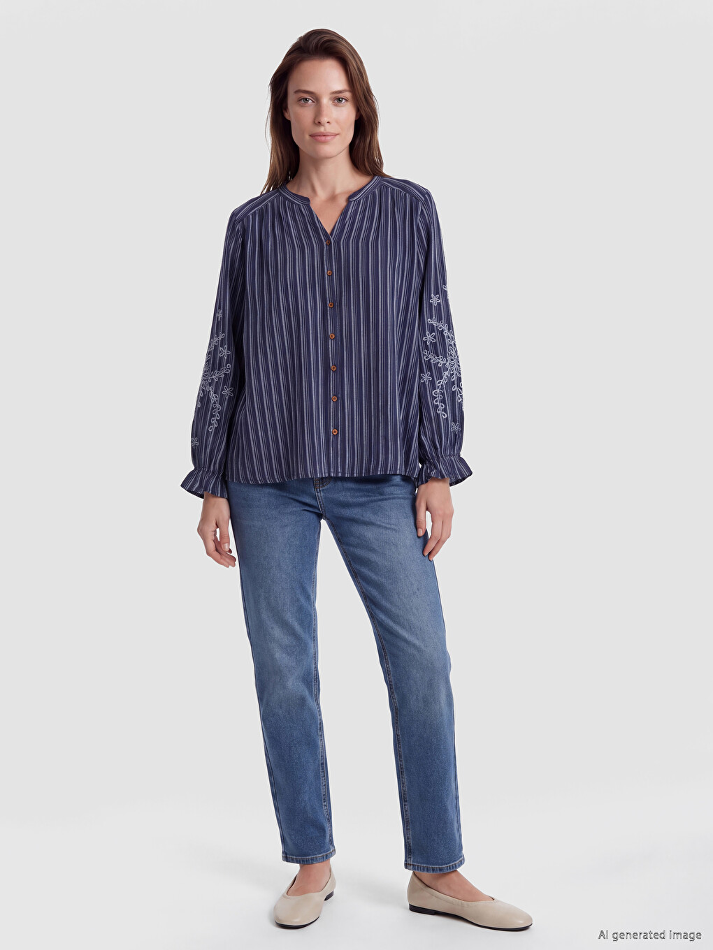 Notch Neck Striped Women's Shirt-1