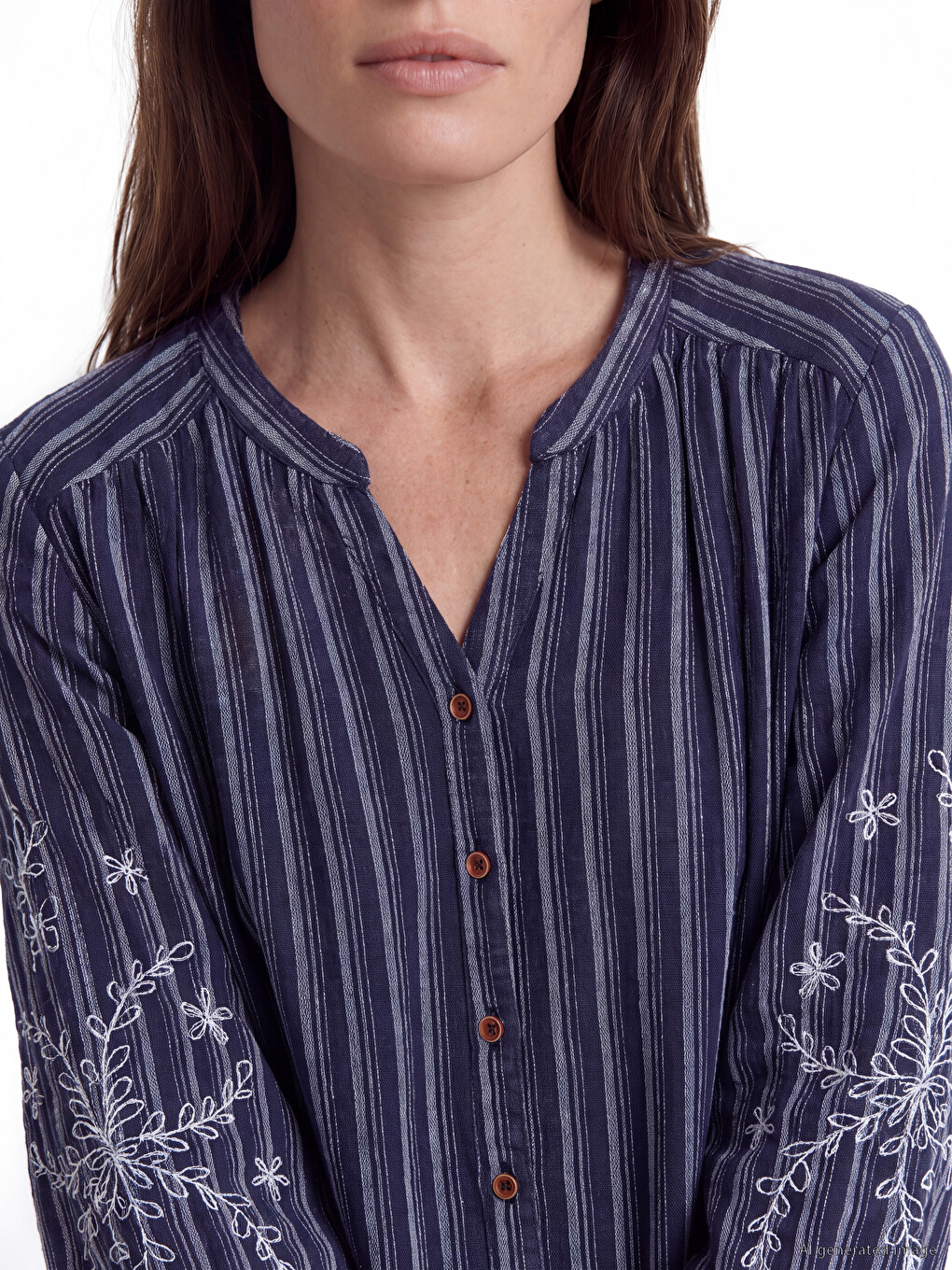 Notch Neck Striped Women's Shirt-2