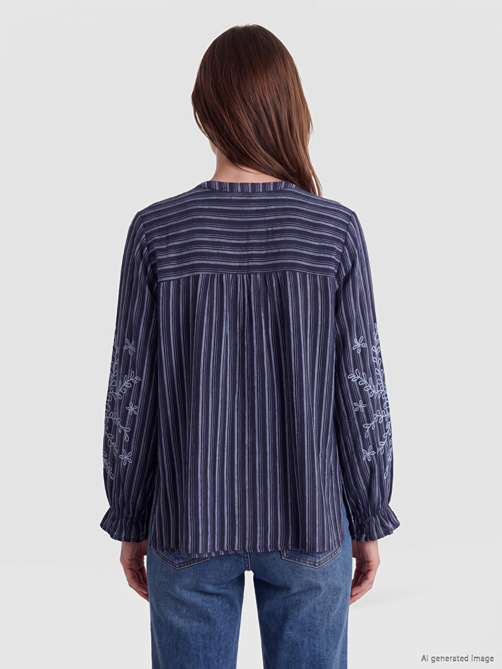 Notch Neck Striped Women's Shirt-3