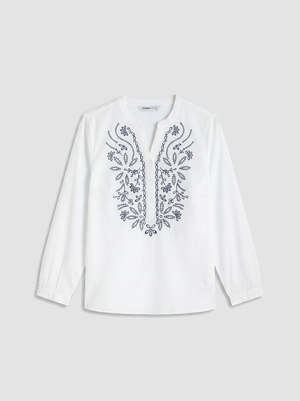 Notch Neck 100% Cotton Patterned Blouse-8
